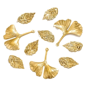 Golden stainless steel ginkgo and leaf charms for DIY jewelry making and headpiece crafts