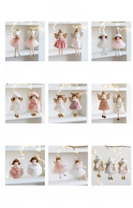 Detailed grid of Christmas angel plush pendants in pink and white with tulle details