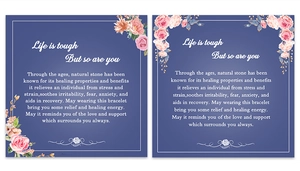 Detail view of the healing energy greeting card for 6mm natural stone bracelets