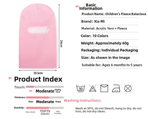 Infographie détaillée du bonnet cagoule rose doublé polaire avec dimensions et entretien