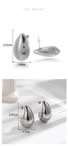 Detailed size specifications for polished stainless steel teardrop C-shape earrings