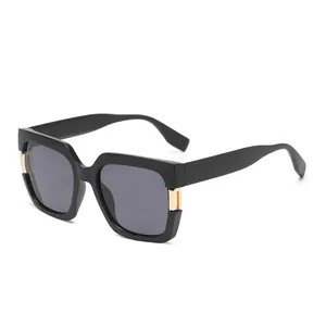 Chic black square frame sunglasses with golden metal hinge accents for women