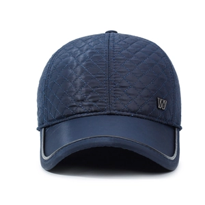 Casquette de baseball d'hiver matelassée bleu marine pour hommes avec cache-oreilles