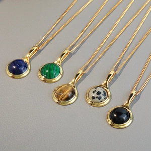 French vintage tiger eye stone pendant necklaces in various colors with gold chains