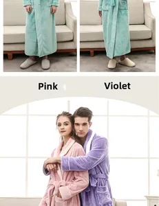 Detailed close-up showing thick flannel bathrobe texture and contrasting hem in various colors