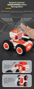 Detail of gesture control sensor and turret reset on orange 4WD RC stunt car