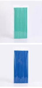 Close-up of ten flexible sponge hair rollers in cyan and blue for heatless curling