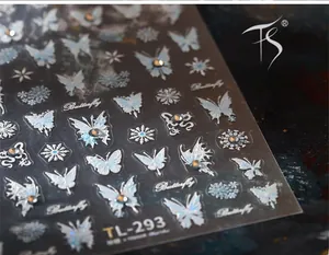 Detailed 3D embossed butterfly and snowflake nail stickers with rhinestones model TL-293