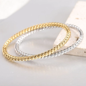 Minimalist Stainless Steel 5mm Textured Bead Bangle Bracelet For Women Gold Silver Electroplated Geometric Fashion Jewelry
