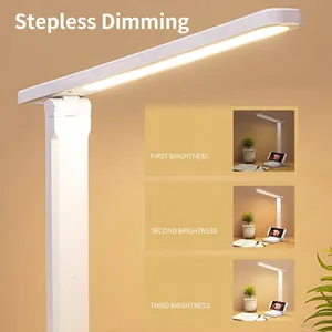 Minimalist white LED desk lamp with adjustable folding arm and 3-level brightness settings