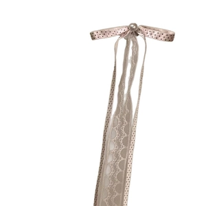 Lace polka dot bow hair clip with pearl elegant champagne ribbon hair accessory for women