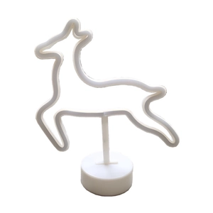 LED neon reindeer lamp with white circular base for festive desktop holiday room decor