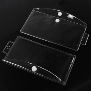 Transparent plastic stationery ruler case with white snap button and hanging hole
