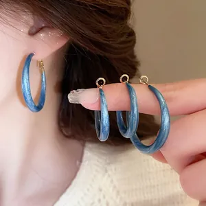 Klein Blau Marmor Textur Harz C-Form Creolen Mit 925 Sterling Silber Ohrstecker Minimalistischer Schick Für Damen