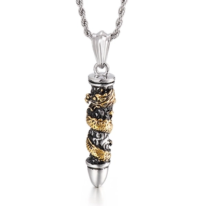 Gothic dragon pendant necklace in gold and silver tones with a sleek twisted chain