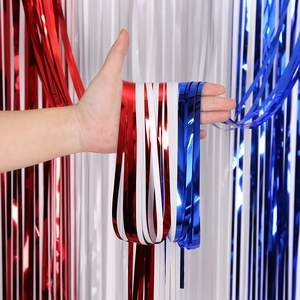 Rideau À Franges En Aluminium Fête De L'Indépendance Rouge Blanc Bleu Fond Scintillant Décoration Métallique Accessoire Photo