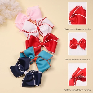 Handmade 3D bow hair clips for girls in five assorted colors with safety fabric wrap