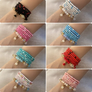 Bohemian Multi Layer Beaded Bracelet Stackable Glass Crystal Beads Alloy Charm Handmade Jewelry Women Colorful Fashion