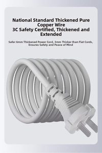 Detail of 6mm thickened pure copper power cord with triple-pole plug for hair dryer