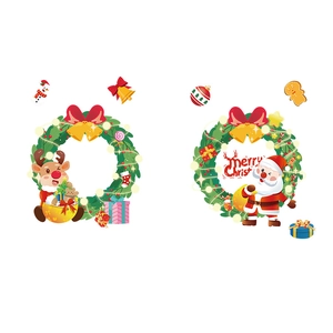 Adesivi per vetrine di Natale con Babbo Natale, renne e ghirlande floreali festive set