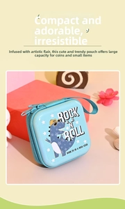 Blue dinosaur coin purse showing compact square design for earphone and small item storage