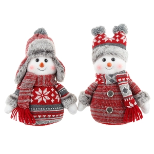 Poupées bonhomme de neige de Noël tricotées rouges et grises avec motifs flocons