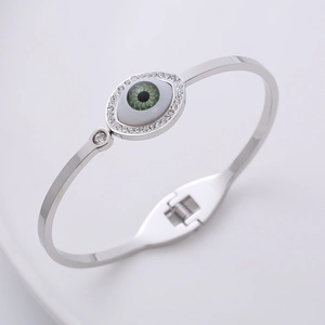 Evil Eye Cuff Bracelet 304 Stainless Steel With Cat Eye Stone And Cubic Zirconia Adjustable Bangle For Women Fashion Jewelry