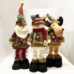 Detailed trio of Santa, Snowman and Reindeer dolls with red plaid fabric and knit texture