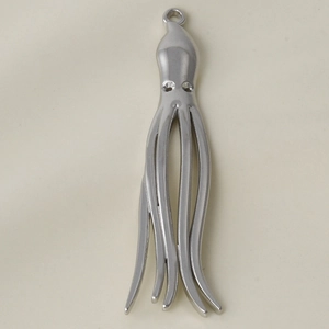 Polished 304 stainless steel octopus pendant detail with metallic luster and top loop