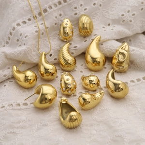 Chunky Teardrop Earrings High Polish Gold Plated Stainless Steel Post Geometric Jewelry For Women Vintage Fashion