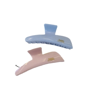 Sparkly pink and light blue acetate hair claws with gold Boutique La France lettering