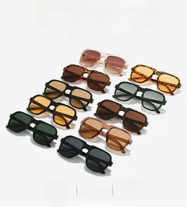 Matrix of trendy geometric sunglasses in leopard print, black, and green frames