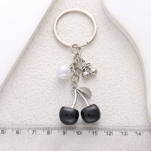 Cool black cherry and pearl pendant keychain for women backpacks with size measurement