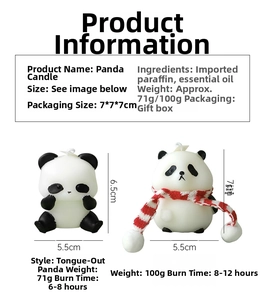 Detailed specifications of panda scented candles with dimensions and burn time