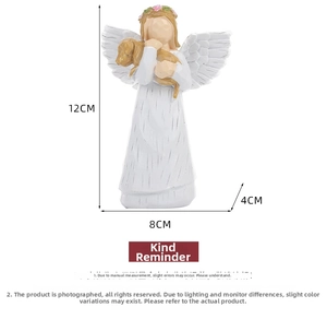 Detailed dimensions of white angel resin statue holding a dog, 12cm height and 8cm width