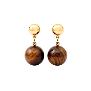 18k gold plated tiger eye stone drop earrings with vintage minimalist geometric design