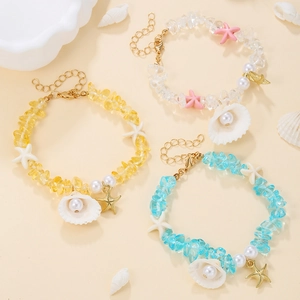 Bohemian seashell and starfish beaded bracelet with gravel stones and pearls