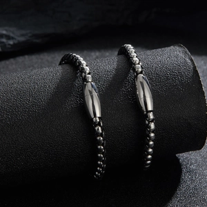 Men's multilayer leather bracelets with stainless steel magnetic clasps in black and silver