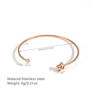Bracelet jonc ouvert en acier inoxydable plaqué or 18k avec chiffres romains et cristaux