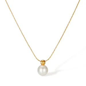 Minimalist Pendant Necklace Stainless Steel Gold Plated Faux Artificial Pearl Elegant Jewelry For Women Delicate Clavicle Chain
