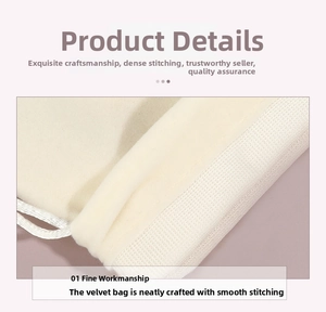 Detailed stitching and craftsmanship on the beige velvet drawstring jewelry pouch