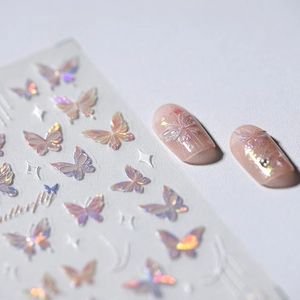 Holographic butterfly nail art stickers with laser starry patterns for DIY manicure