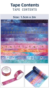 Close-up of starry sky washi tape showing constellations and gold foil details
