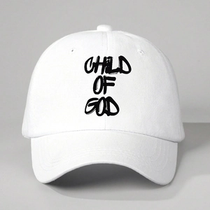 Classic white cotton baseball cap featuring Child of God printed text in street style