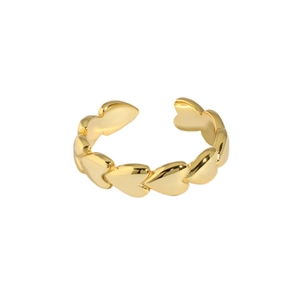 Elegant S925 sterling silver adjustable open ring with gold heart-shaped link design