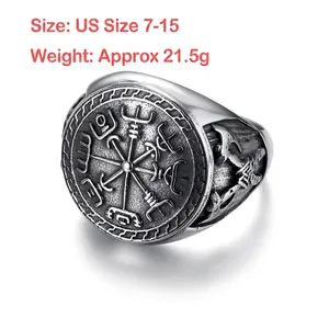 Anello vintage vichingo Vegvisir bussola in acciaio inossidabile con doppia ascia