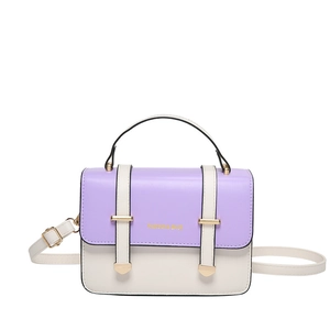 Fashionable purple and white color block PU leather crossbody bag with gold hardware