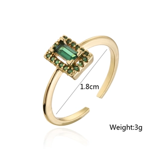 Macro detail of emerald cut green zircon ring with 1.8cm inner diameter and 3g weight