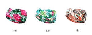 Three bohemian knotted headbands featuring tropical leaf and floral patterns 16 17 18