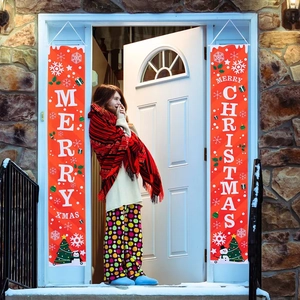 Merry Christmas Porch Banner Outdoor Hanging Flag Red Xmas Door Decoration Home Party Holiday Decor